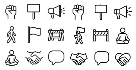 Protest and activism icons set &ndash; outline, linear, demonstration symbols and signs