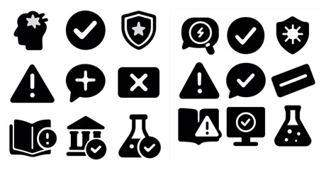Security and alert solid icons set – filled, silhouette, notification symbols