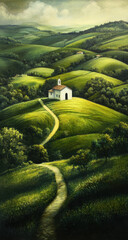 Serene Countryside Chapel Painting