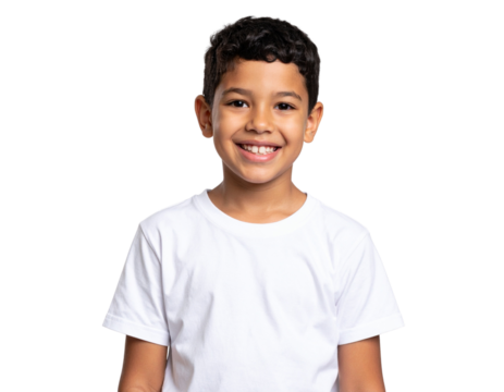 Studio portrait of a cute happy little boy with a beautiful smile isolated on transpa 