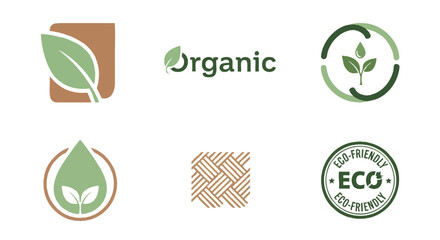 Obraz premium Vibrant Green and Brown Eco-Friendly Organic Natural Logos and Graphic Design Elements