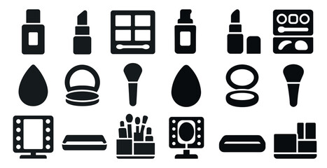 Beauty and makeup silhouette icons set &ndash; solid, filled, cosmetic symbols