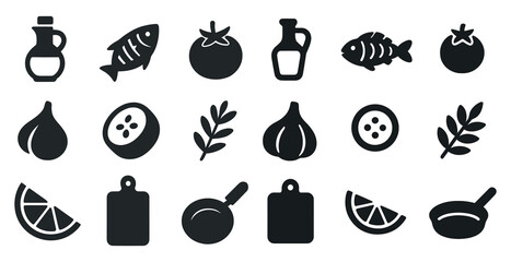 Culinary silhouette icons set – food, kitchen, cooking elements collection