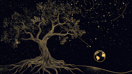 Golden Tree of the Universe - A Cosmic Night