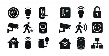 Smart home solid icons set &ndash; security, automation, tech symbols