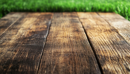 Rustic Wooden Planks on Grassy Ground