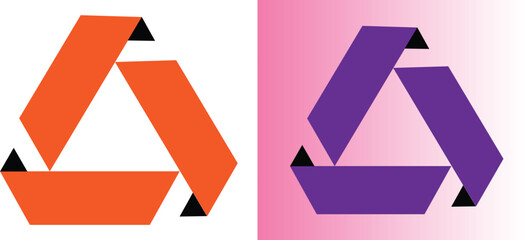 triangular ribbon logo design in two color variations , 3d render of a waved service label isolated on vintage background