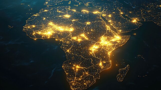 Illuminated African Continent Map