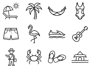 Tropical Outline Line Icons Set 1 – Minimalist Outline Icons for Island Vibes, Exotic Nature & Summer Getaways