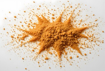 Golden Brown Granules Texture, Fine Powder Background, Shimmering Particles, Scattered Grains. Gritty Surface, Dispersion Effect, Warm Tone, Glossy Appeal.
