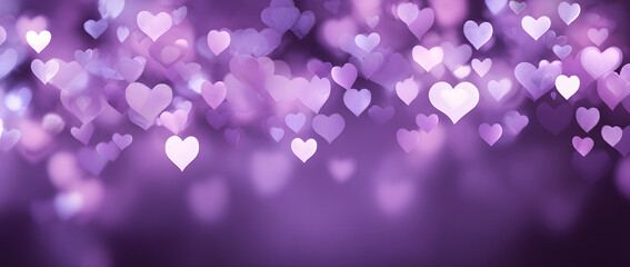 Abstract purple heart bokeh background with hearts - concept Mother's Day, Valentine's Day, Birthday, Christmas day