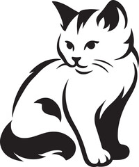 Sitting cat silhouette elegant black and white, Graceful feline profile vector art