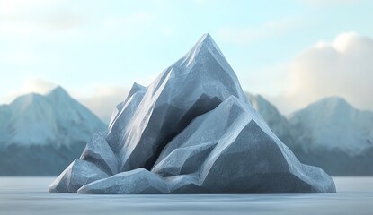 Low-poly, simple geometric mountain with sharp edges, front view, flat background, light colors
