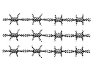 Trendy grunge halftone collage element with barbed wires