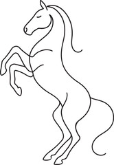 Horse line art elegant strong posture, Stylized horse figure black and white