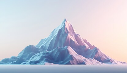 Low-poly, simple geometric mountain with sharp edges, front view, flat background, light colors