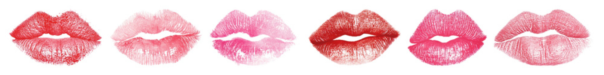 PNG Colorful lipstick kiss prints, element set on transparent background