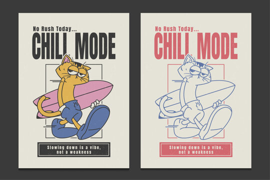 cool cartoon cat in chill mode with playful retro style, vector illustration