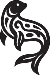 Seal tribal design ornate illustration, Decorative black and white aquatic animal
