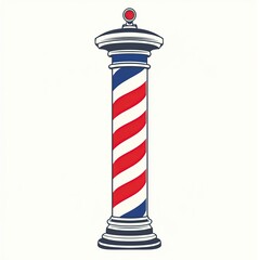 Logo, vector design of a barber pole with red, white, and blue stripes, simple clean logo design