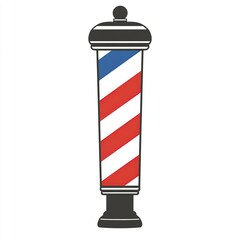 Logo, vector design of a barber pole with red, white, and blue stripes, simple clean logo design
