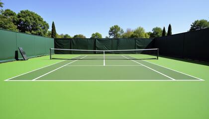 Fototapeta premium Tennis court with green surface and surrounding fence