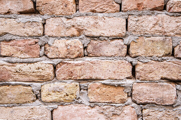 Close-Up of Textured Brick Wall with Natural Colors and Patterns