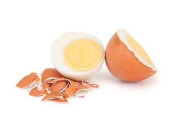 Two halves of egg isolated on white background
