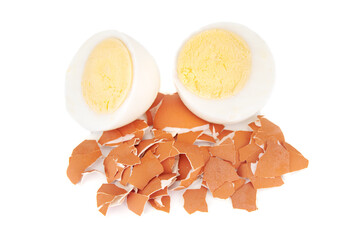 Two halves of egg isolated on white background