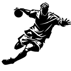 a black and white silhouette of a basketball player kicking a ball ball, basketball, basketball player, black, kick, man, silhouette , Generative art.