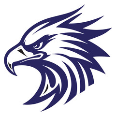 Obraz premium Stylized dark blue eagle head profile with sharp feathers and fierce expression