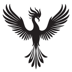 Obraz premium Stylized black silhouette of a phoenix with outstretched wings and tail feathers