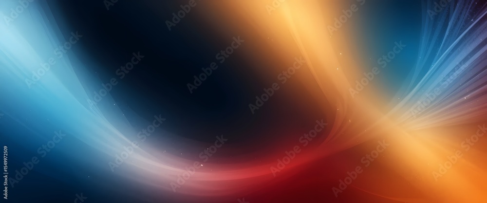 Poster Abstract Gradient Background, Smooth Color Blend Art, Flowing Tones Create Dynamic Visual. Cool Blue To Warm Gold, Orange And Rich Red Colors. Vibrant Atmospheric Effect.