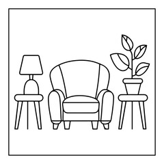 interior of a living room with furniture coloring page