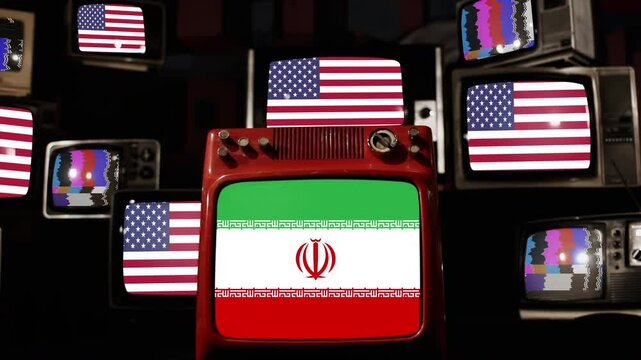 Middle East Tension Represented on Vintage Monitors with Flags - 4K