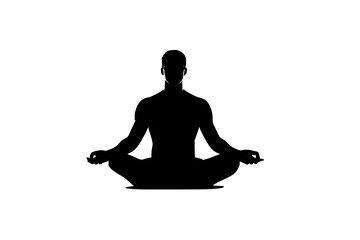 a silhouette of a man doing yoga on a white background black, man, silhouette, sit, yoga , Generative art.