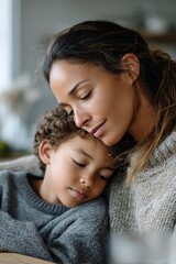Fototapeta premium Multi-ethnic parents nurturing child in a warm home while encouraging learning from mistakes