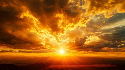 Fiery Sunset Sky Dramatic Orange And Yellow Cloudscape - Powered by Adobe