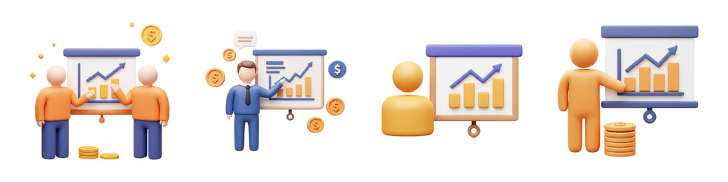 Finance Coaching Icon &ndash; 3D Seminar with Chartboard &ndash; PNG Clipart Set


