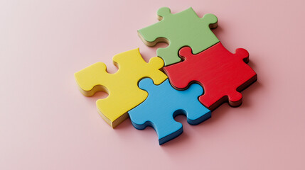 Autism puzzle. Autism awareness day. Colorful bright puzzle.Puzzle. April 2 World Autism Awareness Day. Top view. Space for text. Copy space. Design elements. Care Awareness Campaign for Autism