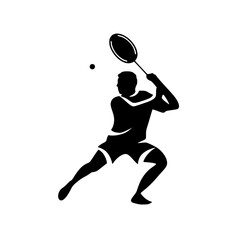 a black silhouette of a tennis player hitting a ball with a racket ball, black, hit, man, racket, silhouette, tennis player , Generative art.