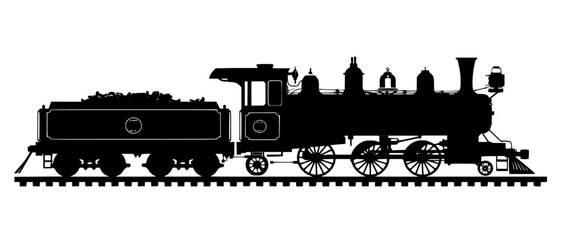Fototapeta premium the black silhouette of an old steam locomotive black, locomotive, old, silhouette, steam locomotive, train , Generative art.