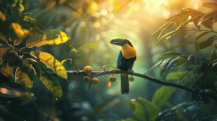 Fototapeta premium exotic colorful bird in the jungle, bird sitting on the branch