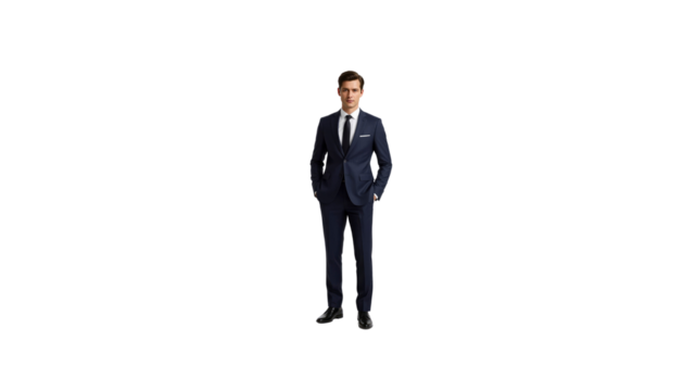 Confident Businessman in Navy Suit, Full Body Portrait on Transparent background