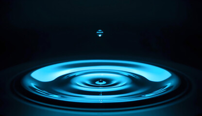 A chrome water droplet with aqua blue neon highlights, same studio lighting setup as business icons, sci-fi aesthetic
