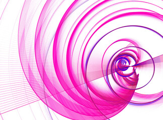 Abstract fractal background with pink and blue radiating circles and rays on a white background. 3D rendering. 3D illustration.