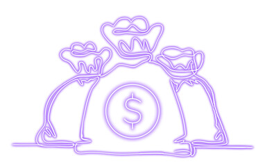 Neon dollar sign icon isolated on transparent background. Glowing dollar signs in Violet Purple. Light effect, neon sign	