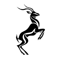 Fototapeta premium a black silhouette of an antelope on its hind legs antelope, black, deer, illustration, leg, silhouette , Generative art.