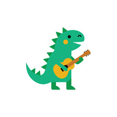 Joyful dinosaur playing guitar with happiness Vector illustration