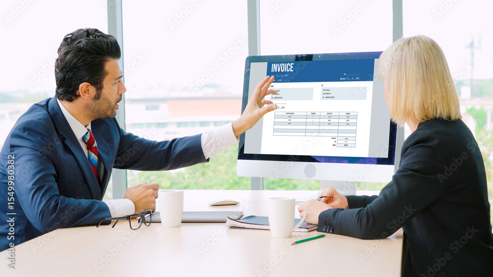 Poster invoice on computer screen from accounting application. computer program for financial and budget of